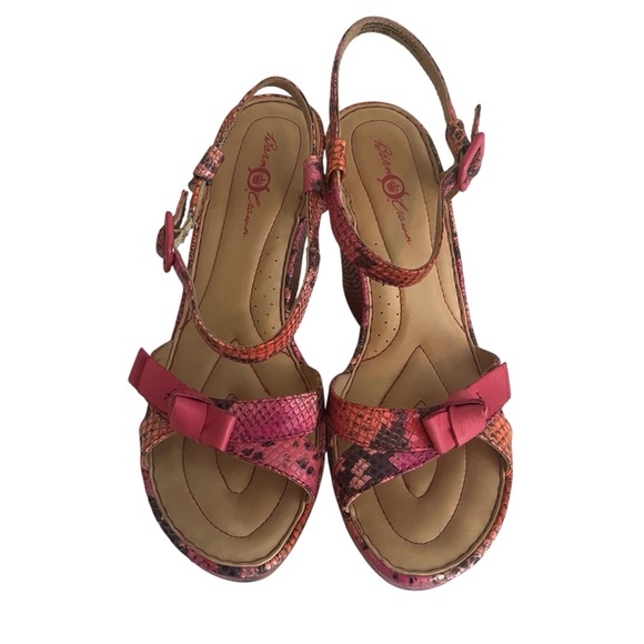 Born Crown Pink/Orange Faux Snakeskin Wedge Platform Sandal 10 - Picture 4 of 8